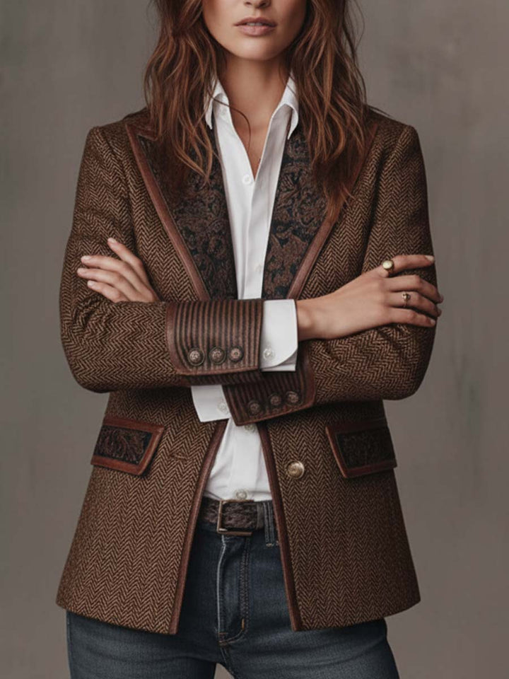 Gisela | Blazer con Paneles de Estampado Espiga