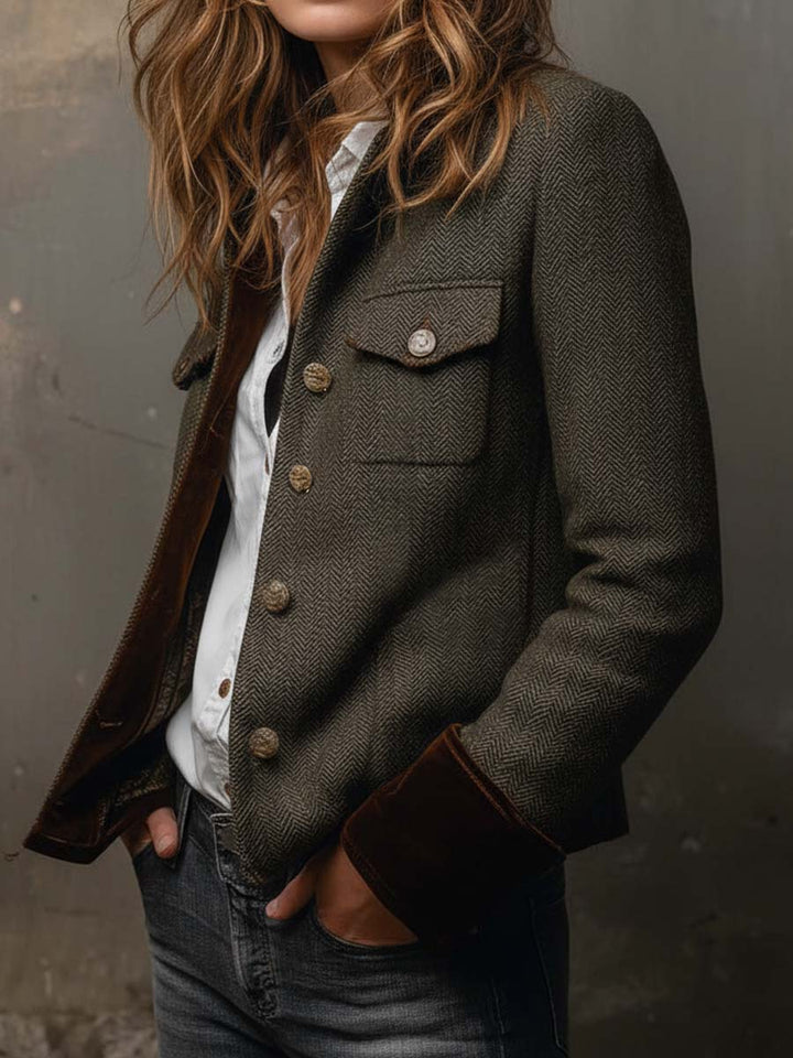 Olivia | Blazer de Espiga con Ribetes en Contraste