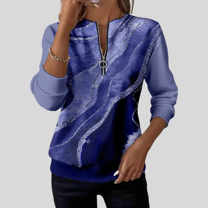 Mariló | Sudadera Estampada con Cremallera y Brillos