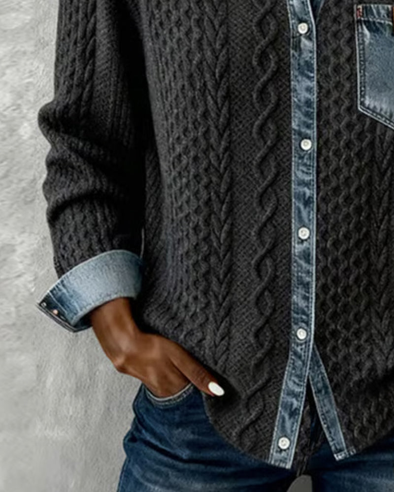 Charo | Chaqueta de Punto Trenzado con Detalles Vaqueros