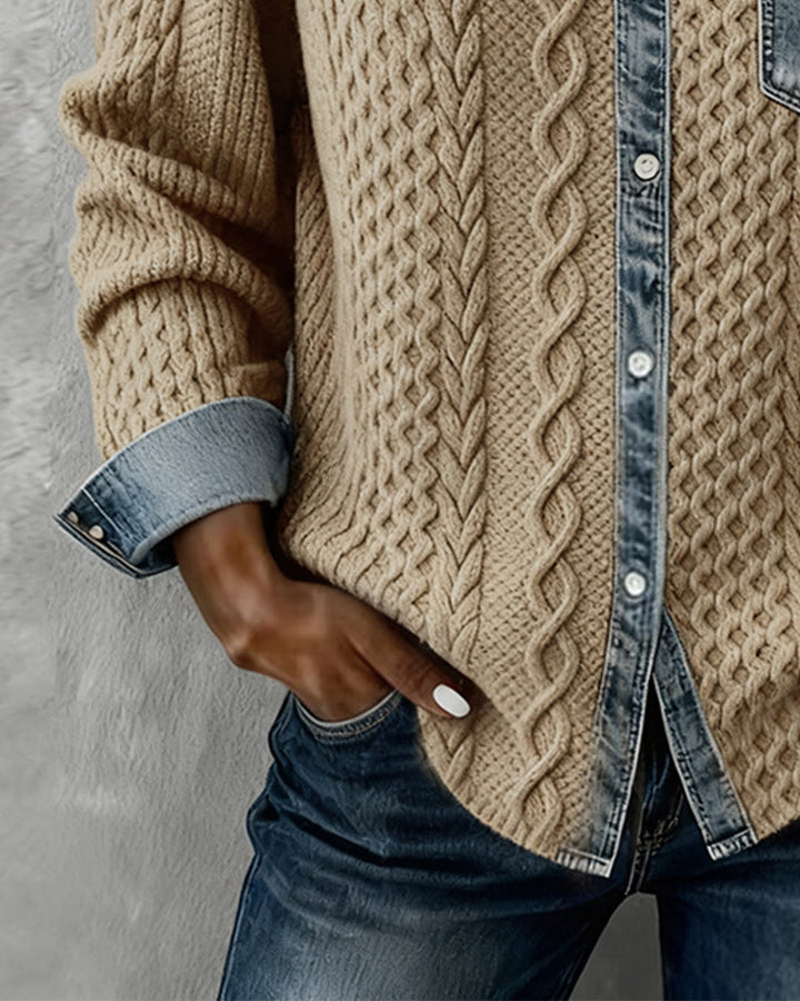 Charo | Chaqueta de Punto Trenzado con Detalles Vaqueros