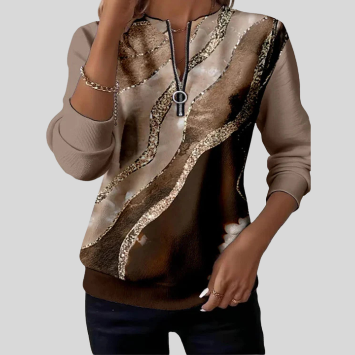 Mariló | Sudadera Estampada con Cremallera y Brillos