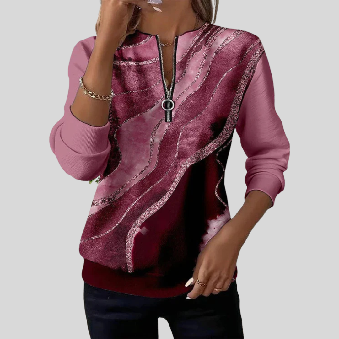 Mariló | Sudadera Estampada con Cremallera y Brillos