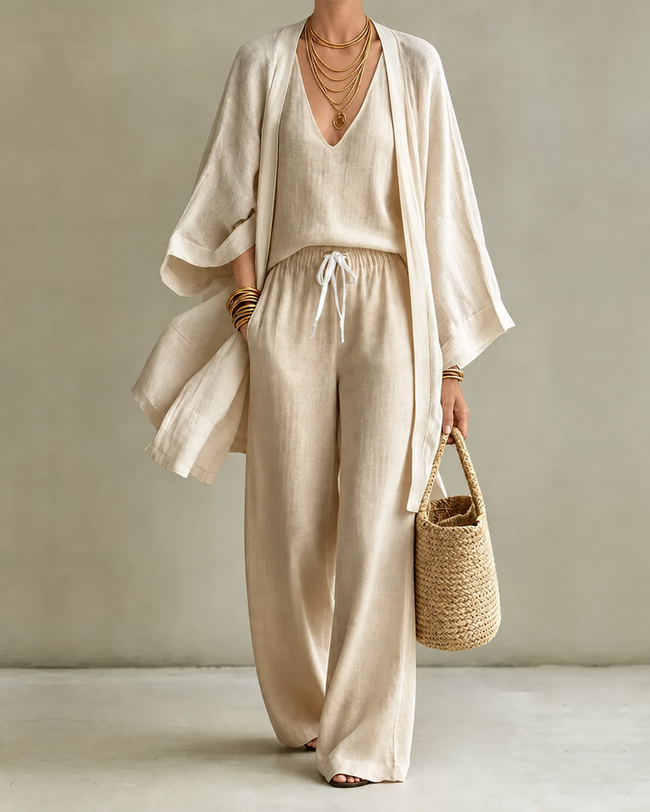 Beatriz | Conjunto de Tres Piezas Efecto Lino