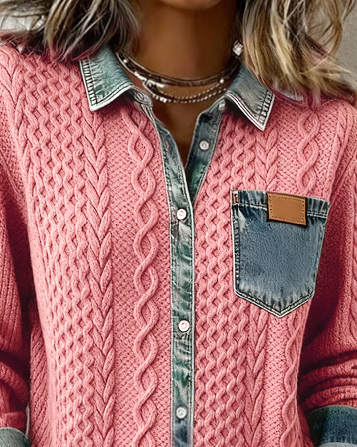 Charo | Chaqueta de Punto Trenzado con Detalles Vaqueros