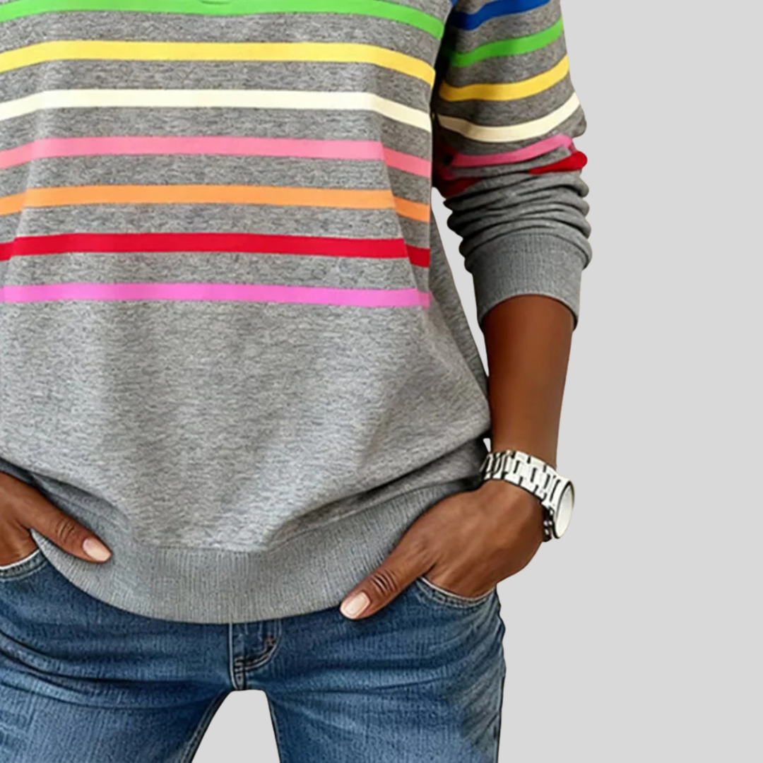 Mariví | Sudadera de Rayas Multicolor con Media Cremallera