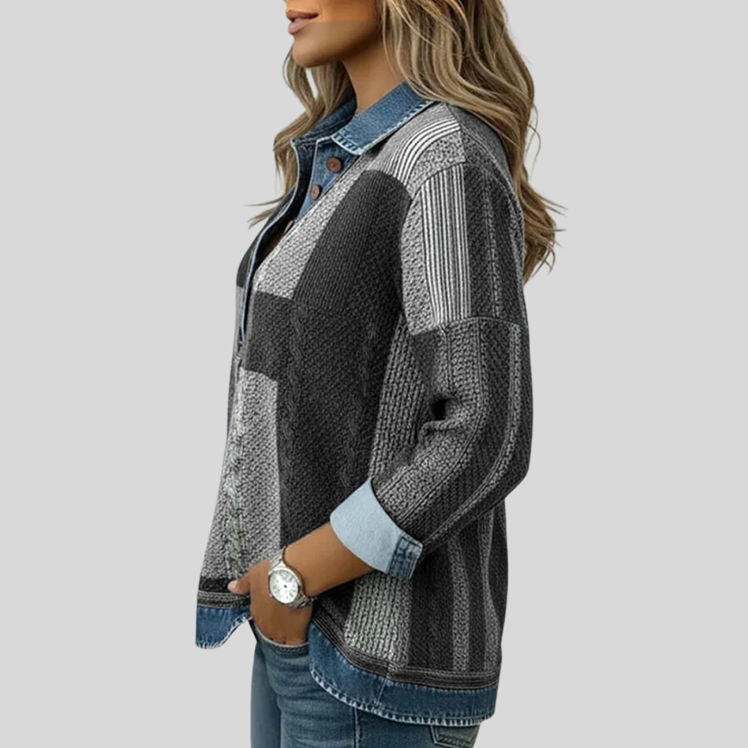 Carmina | Jersey Patchwork con Cuello Vaquero