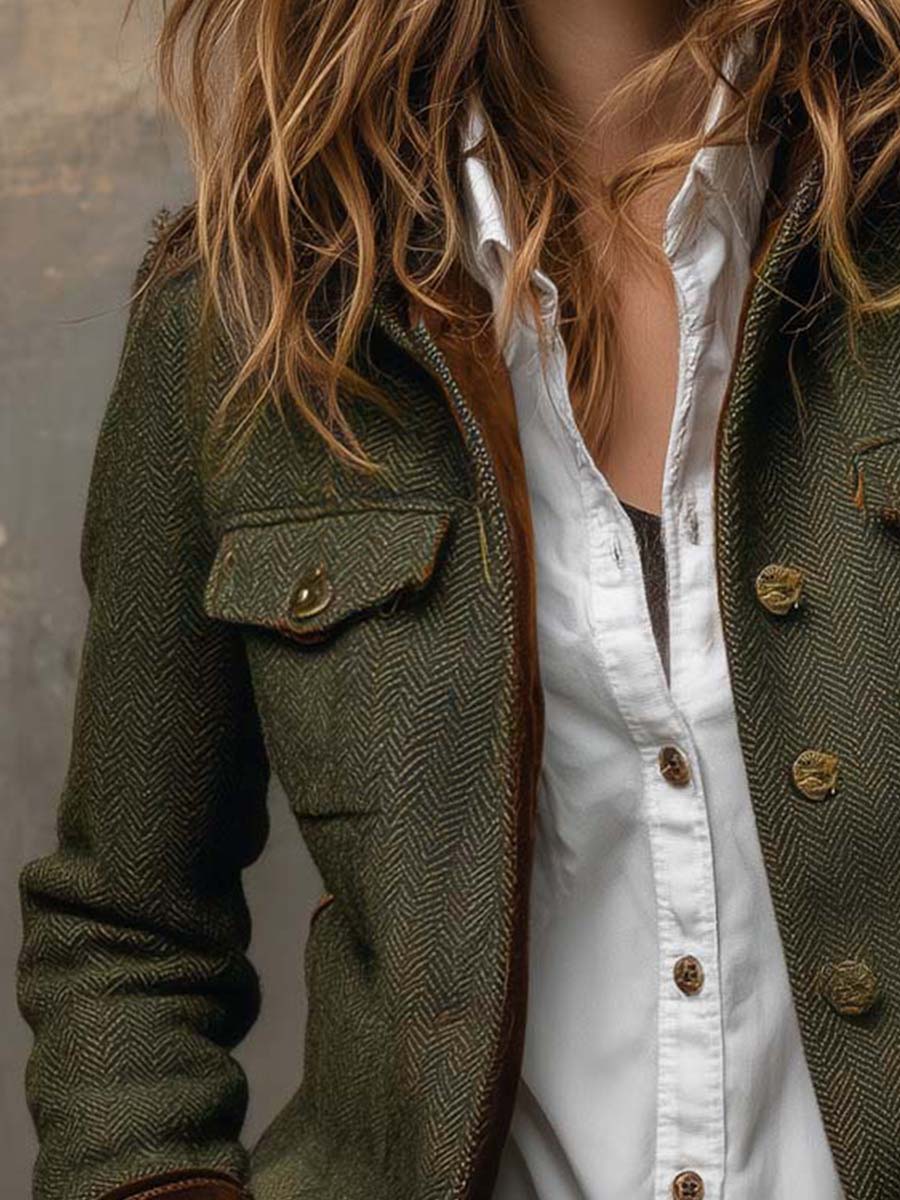 Olivia | Blazer de Espiga con Ribetes en Contraste