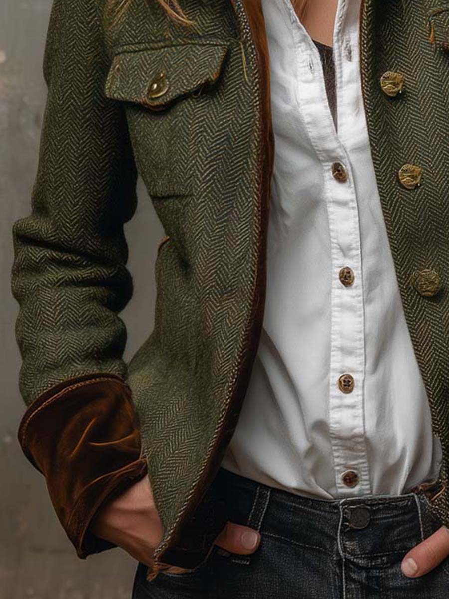 Olivia | Blazer de Espiga con Ribetes en Contraste