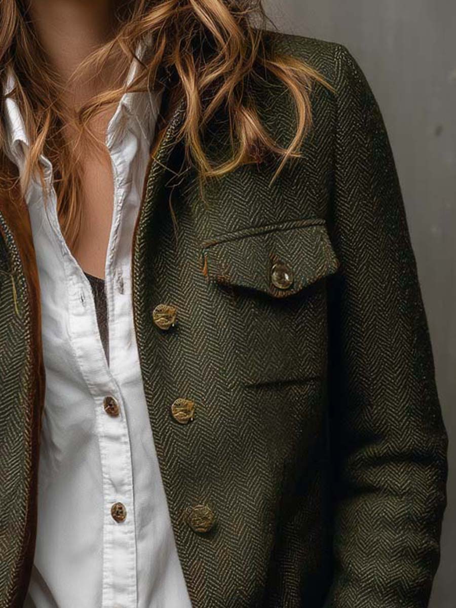 Olivia | Blazer de Espiga con Ribetes en Contraste