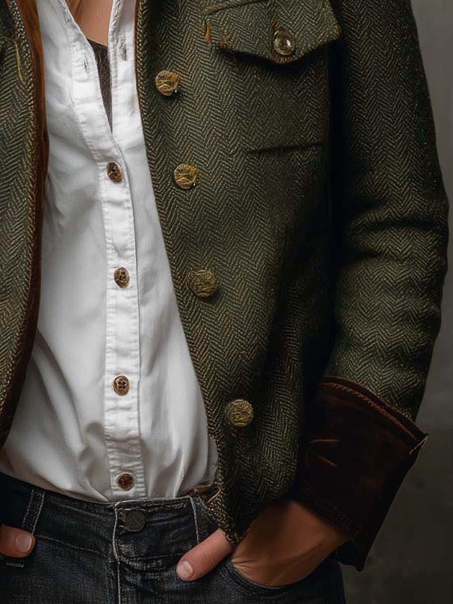 Olivia | Blazer de Espiga con Ribetes en Contraste