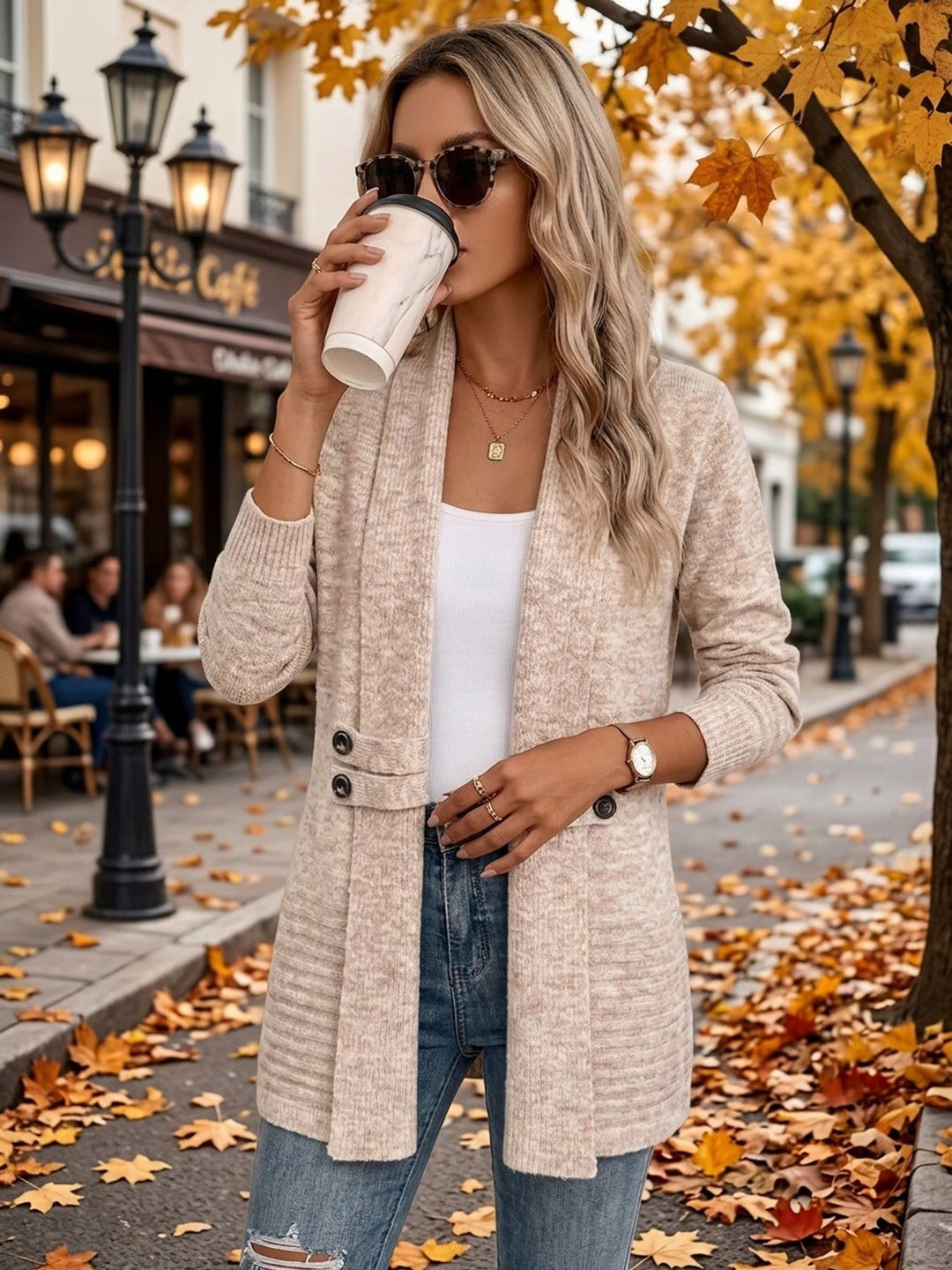 Valentina | Chaqueta de Punto Canalé con Botones Laterales