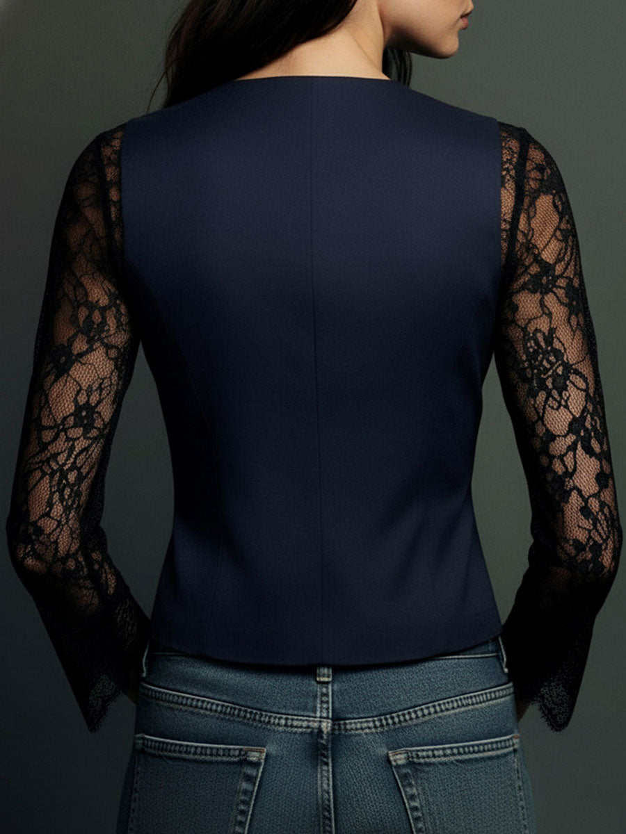 Noelia | Blazer Negro con Mangas Semitransparentes