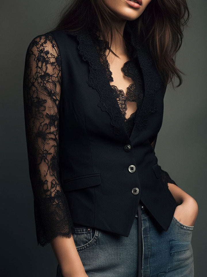 Noelia | Blazer Negro con Mangas Semitransparentes