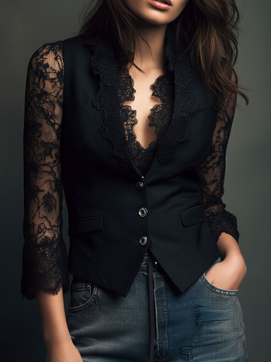 Noelia | Blazer Negro con Mangas Semitransparentes