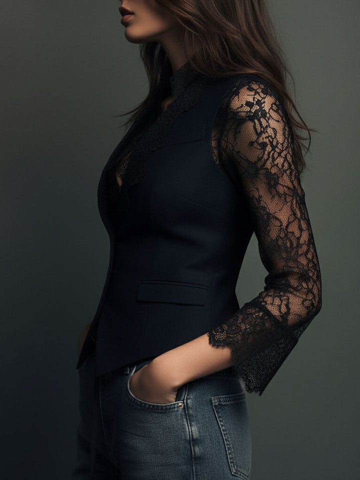 Noelia | Blazer Negro con Mangas Semitransparentes