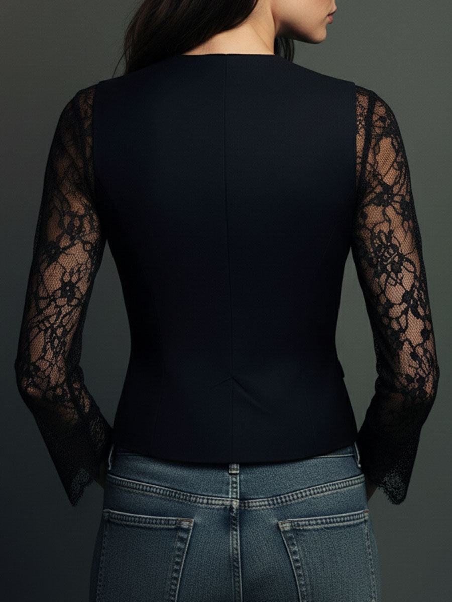Noelia | Blazer Negro con Mangas Semitransparentes