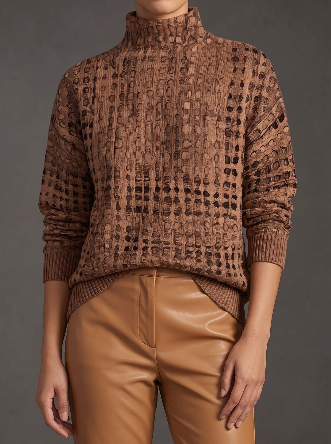 Marina | Jersey de Cuello Alto Celosía Castaño