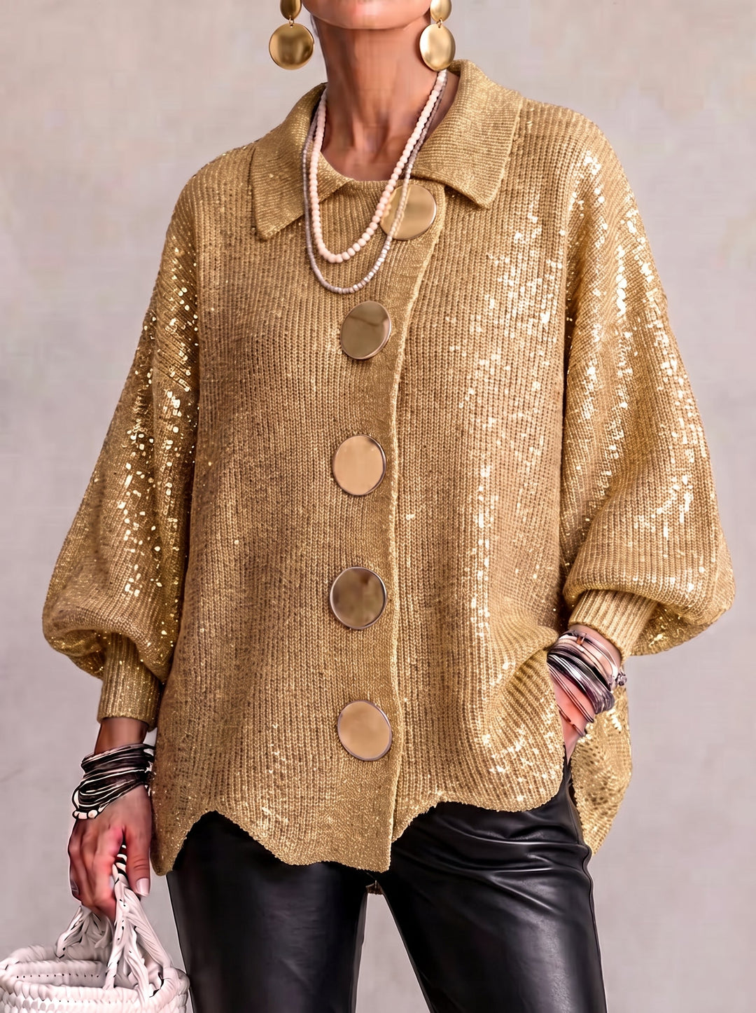 Victoria | Cárdigan Oversize con Cuello y Botones Dorados